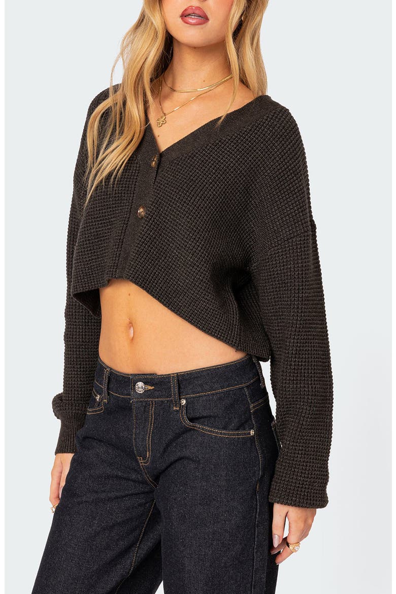 Oversize Waffle Knit Crop Cardigan, Alternate, color, DARK-GRAY