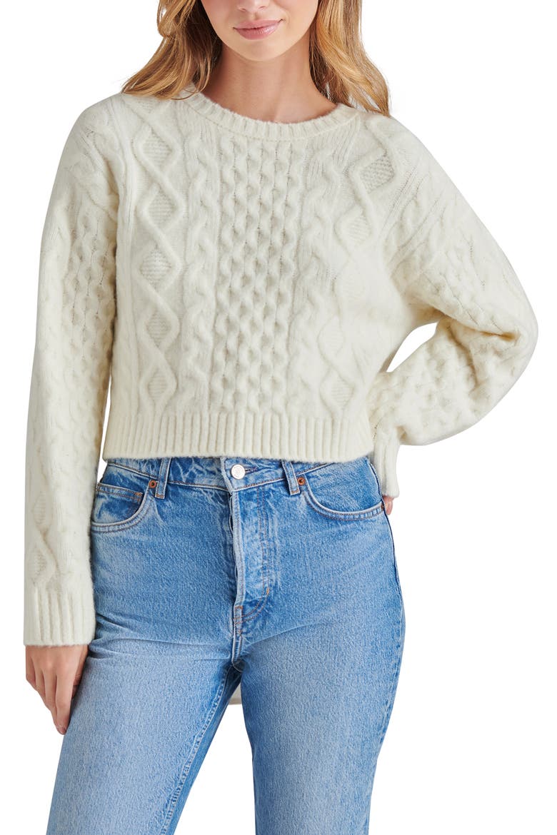 Kessie Tie Back Cable Stitch Sweater, Main, color, WHISPER WHITE