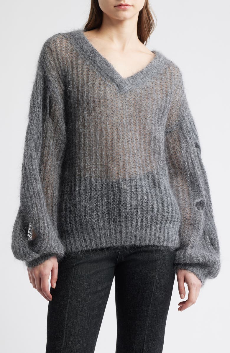 BOSS Fucinta V-Neck Sweater, Main, color, Midnight Grey Melange