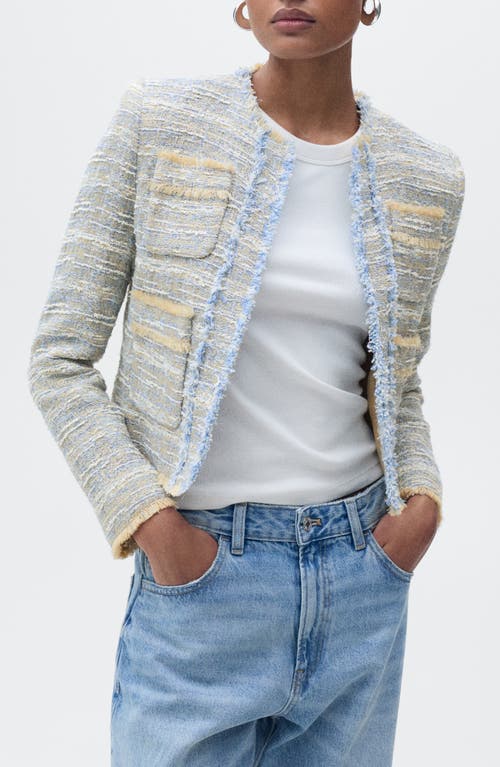 Mango Fringe Detail Cotton Blend Tweed Jacket