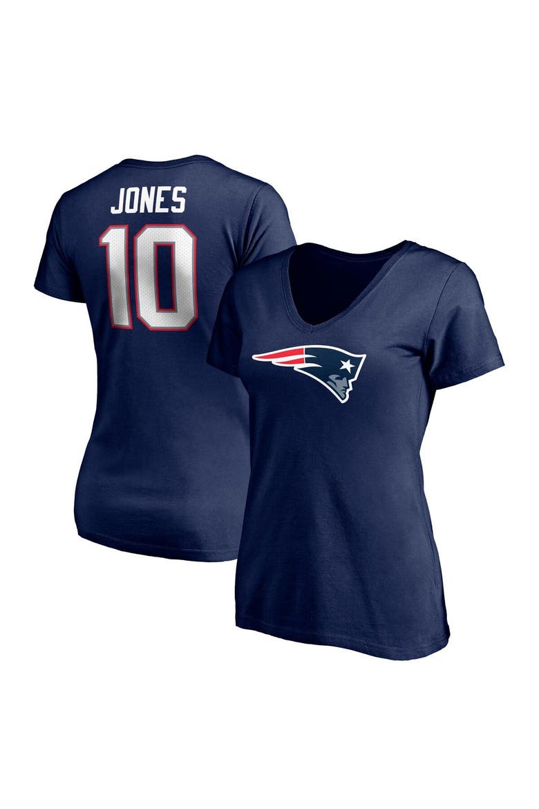 Women's Fanatics Branded Mac Jones Navy New England Patriots Logo Player Icon Name & Number V-Neck T-Shirt, Main, color, Navy