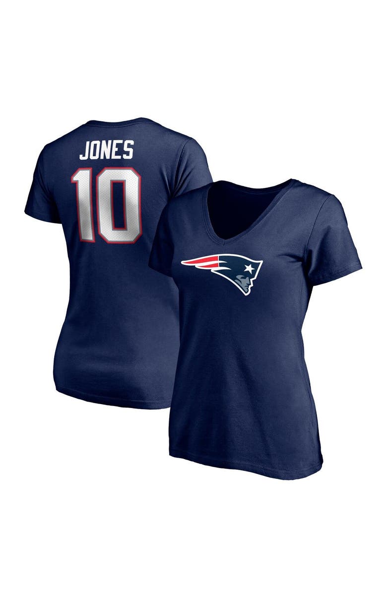 FANATICS Women's Fanatics Branded Mac Jones Navy New England Patriots Logo Player Icon Name & Number V-Neck T-Shirt, Main, color, 