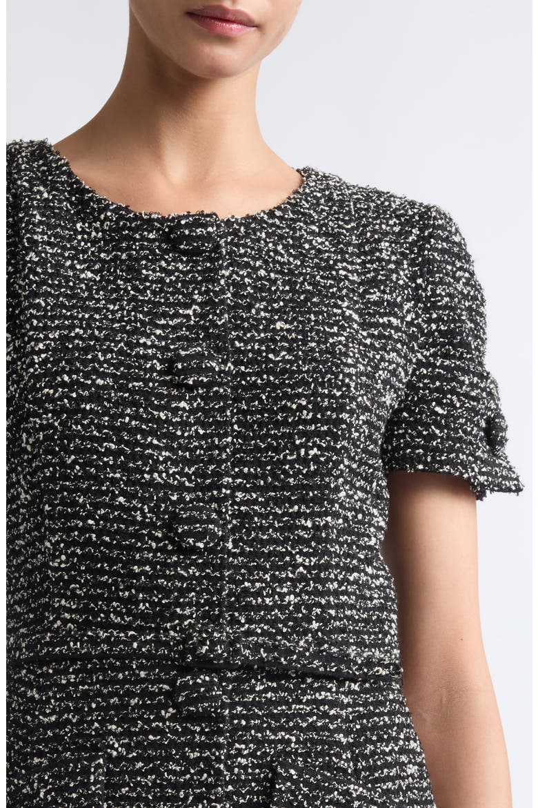 Short Sleeve Tweed Midi Dress with Belt, Alternate, color, BLACK/ WHITE