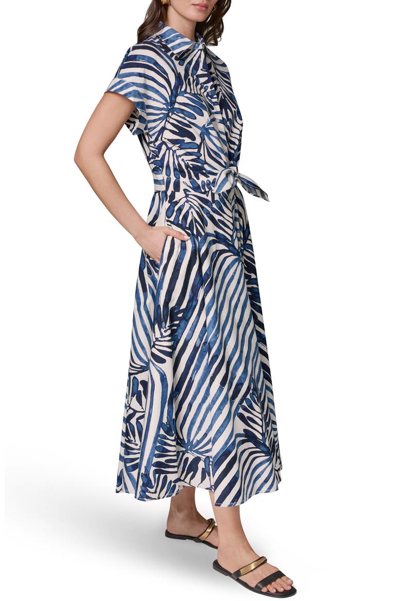 Tie Waist Short Sleeve Stretch Cotton Midi Shirtdress, Alternate, color, NIGHT FALL