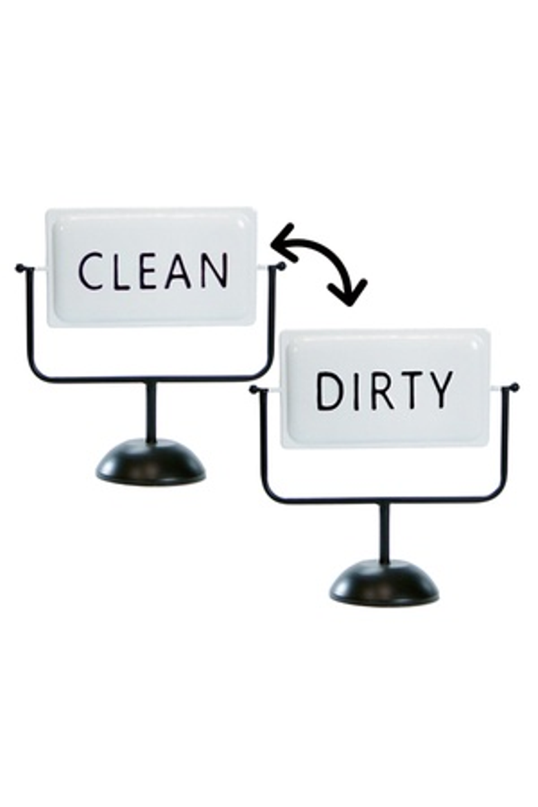 Metal White Reversible Clean Dirty Sign, 11 Inch Tabletop Laundry Sign, Main, color, White