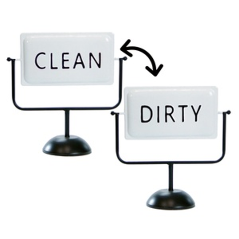 Metal White Reversible Clean Dirty Sign, 11 Inch Tabletop Laundry Sign