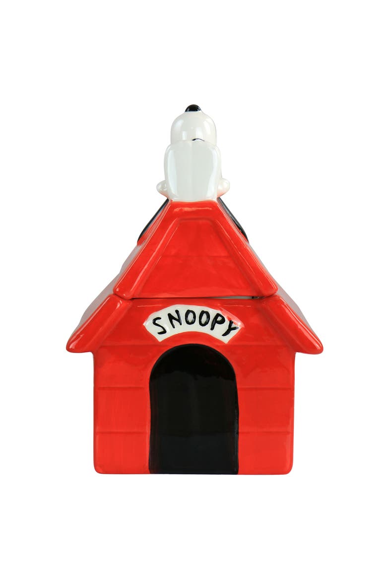 Classic Snoopy Dog House Durastone 11.2in Cooke Jar, Alternate, color, Red
