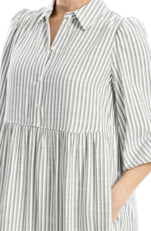 Max Studio Stripe Tiered Maxi Shirtdress In White