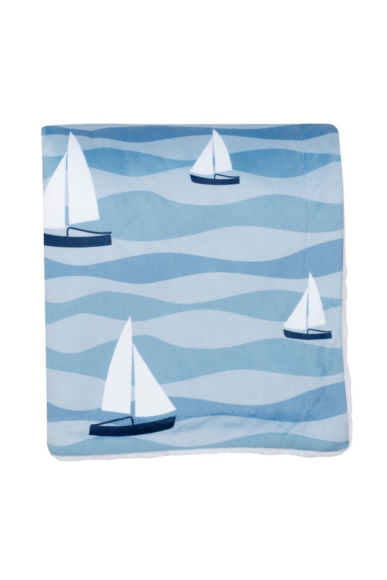 Little Skipper Soft Luxury Nautical Sailboat Fleece Baby Blanket, Alternate, color, Blue