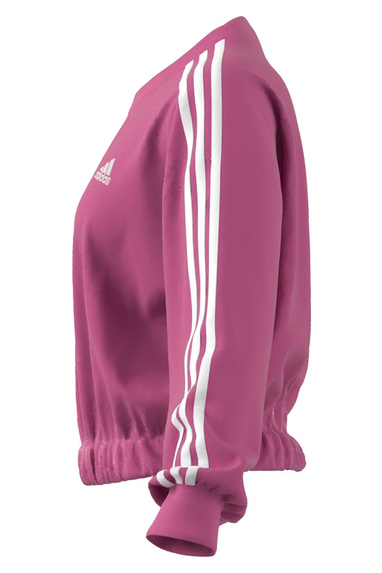 Essential 3-Stripes French Terry Cropped Pullover, Alternate, color, PULSE MAGENTA/ WHITE