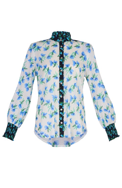 De Loreta Pascualina Long Sleeve Cotton Button-up Shirt In Blue
