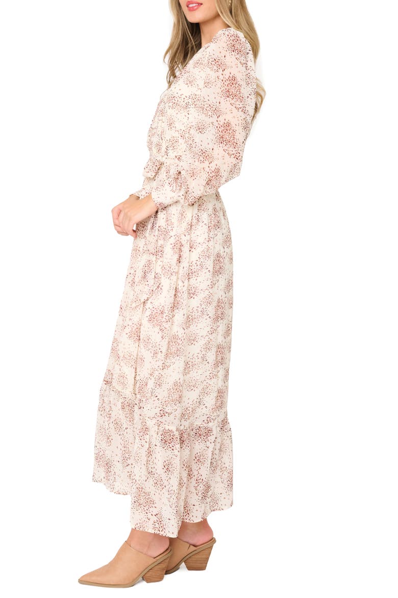 Abstract Print Long Sleeve Maxi Dress, Alternate, color, DOT FAWN PRINT