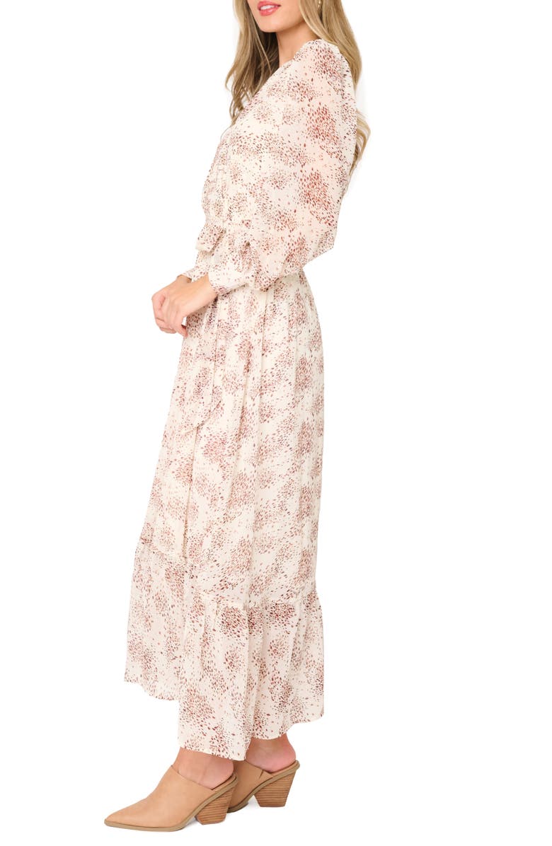 GIBSONLOOK Abstract Print Long Sleeve Maxi Dress, Alternate, color, Dot Fawn Print
