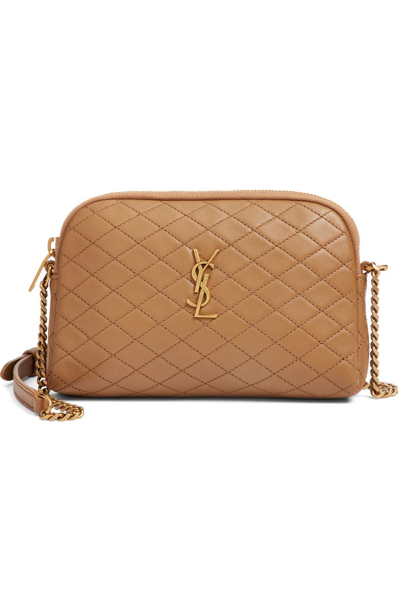 Saint Laurent Gaby Quilted Leather Crossbody Pouch, Main, color, Dark Cork