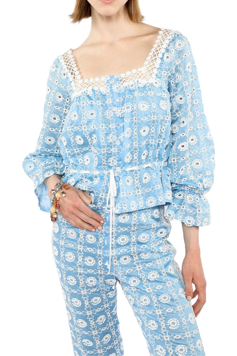 Lattice Lace Embroidery Capri Pants, Alternate, color, BABY BLUE