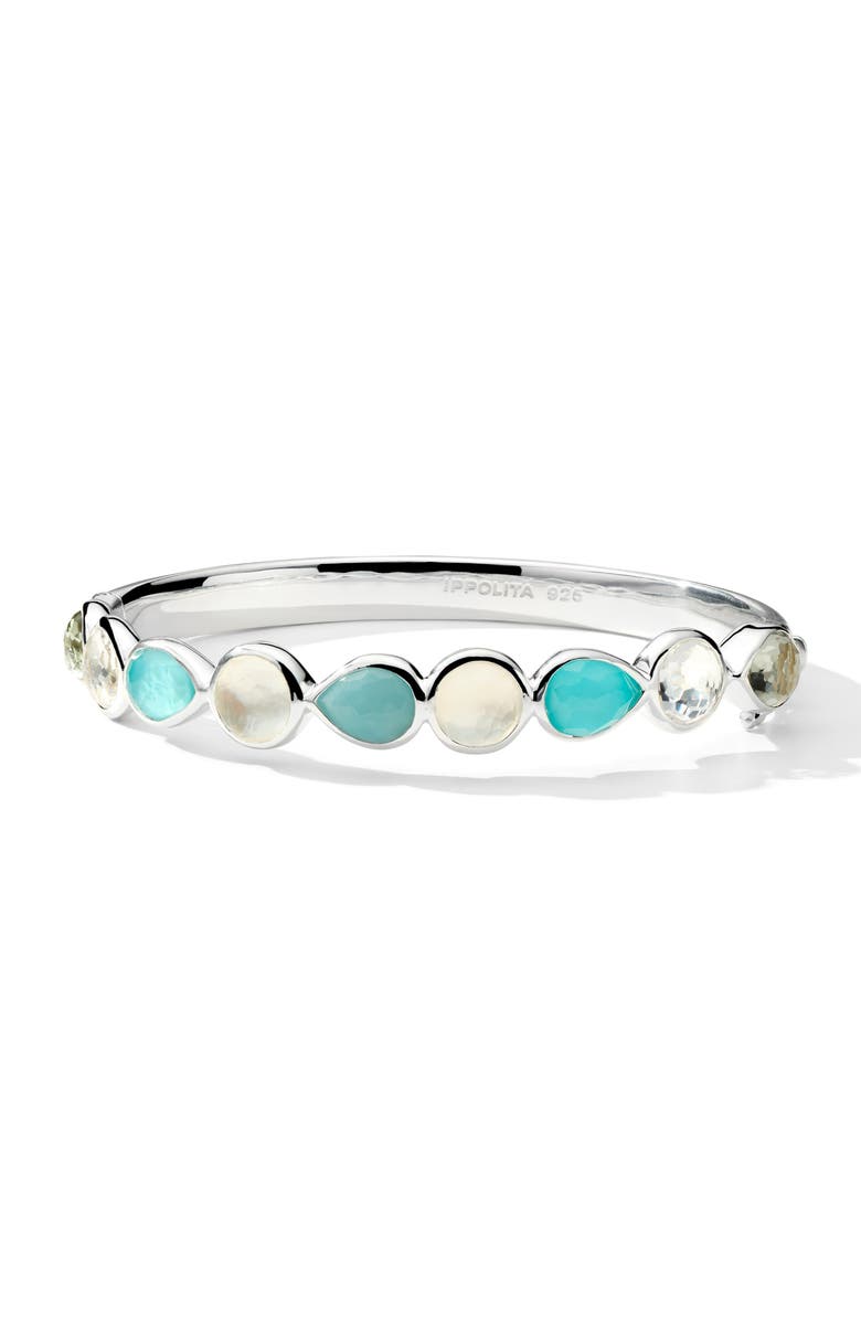 Ippolita Rock Candy<sup>®</sup> Semiprecious Stone Row Hinged Bangle Bracelet, Main, color, Silver