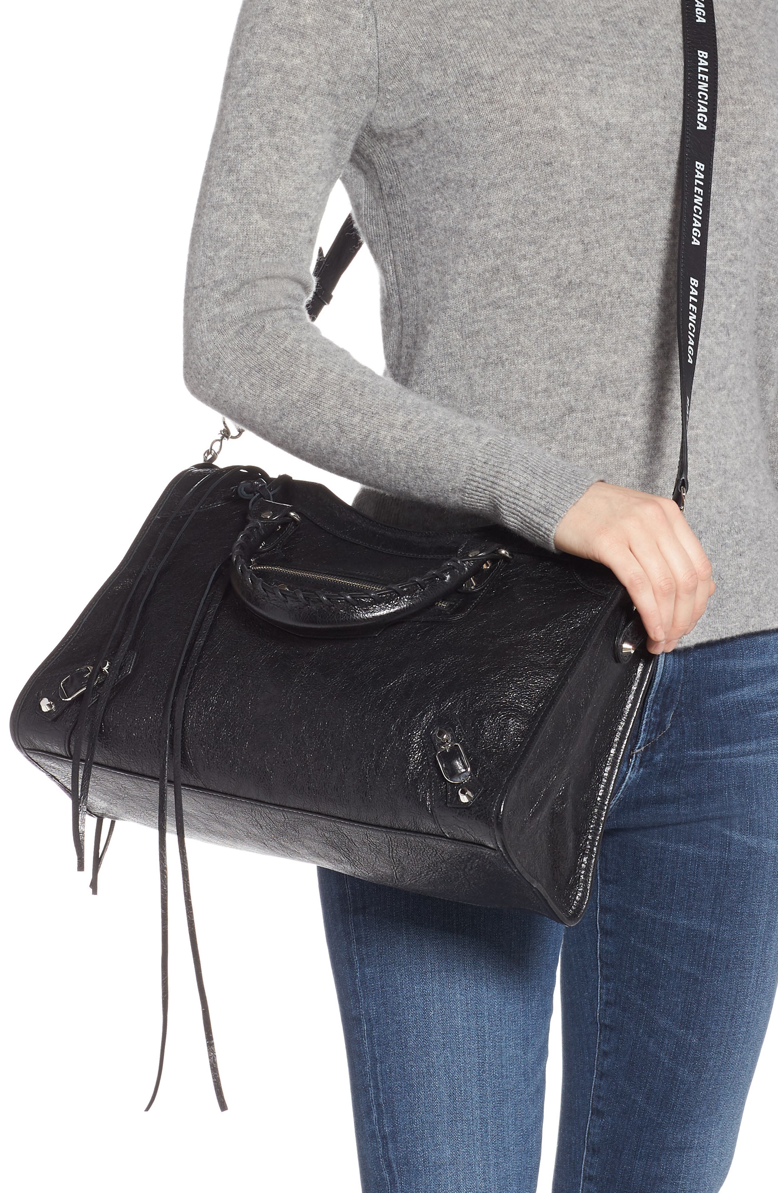 Balenciaga Classic City AJ Logo Strap Leather Tote, Alternate, color, 