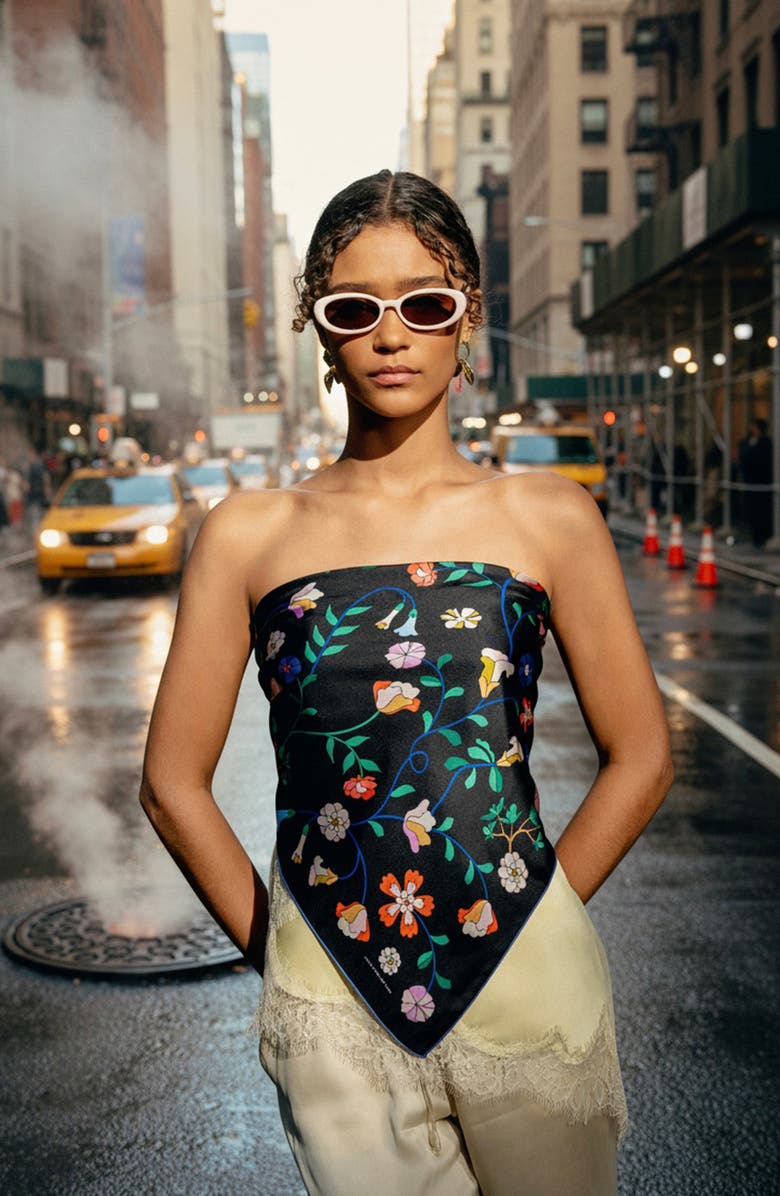 Jessie Zhao New York Blooming Night Double Sided Silk Scarf, Alternate, color, Black