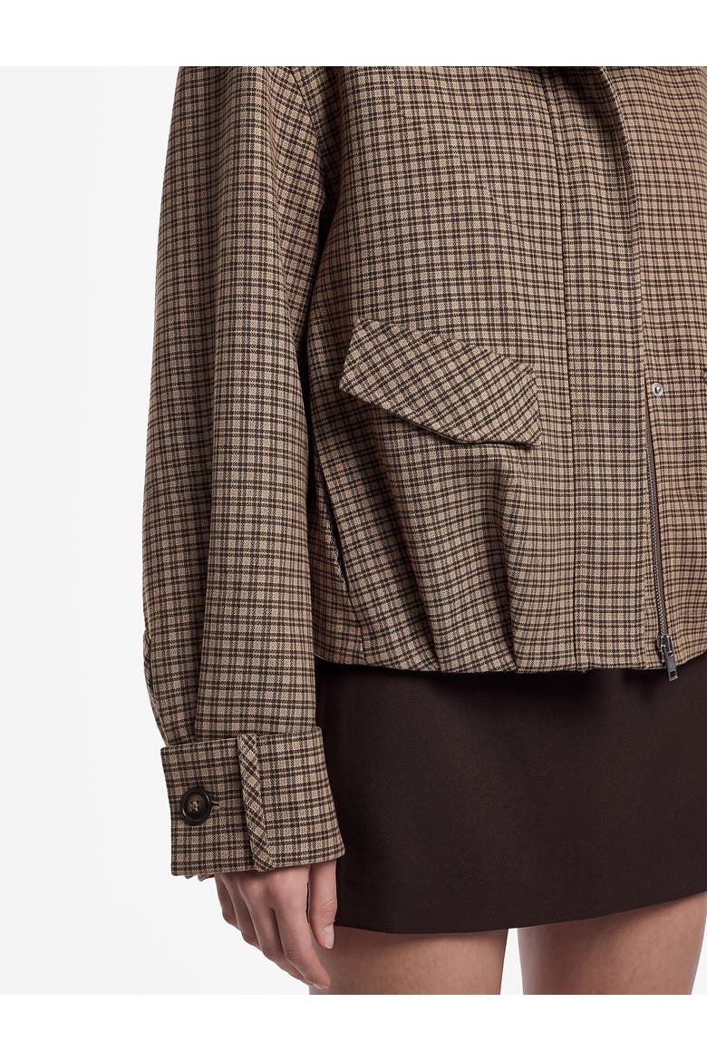 Funnel Long Sleeve Plaid Bomber Jacket with Pocket Detail, Alternate, color, BROWN CHECK