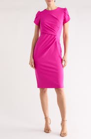 Vince Camuto Short Sleeve Pleated Waist Sheath Dress
