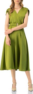 IVONNE Sleeveless Midi Satin Dress with Belt