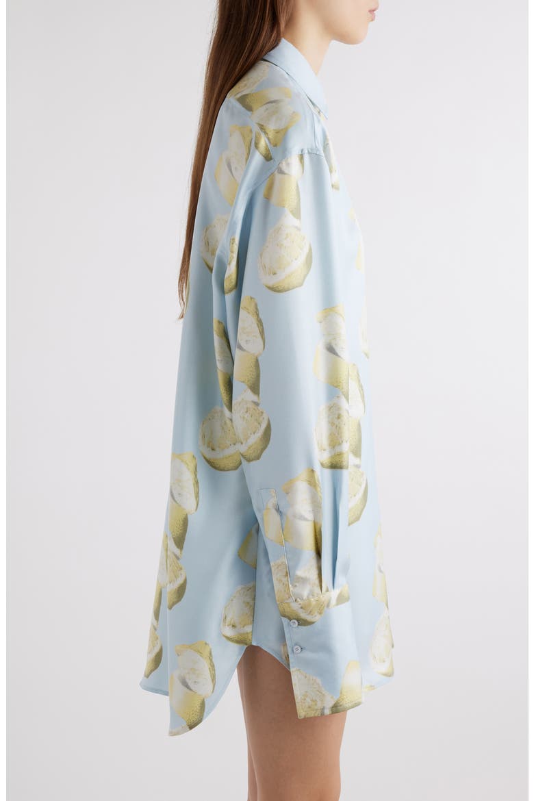 Lemon Print Silk Button-Up Tunic Shirt, Alternate, color, BLUE/ YELLOW