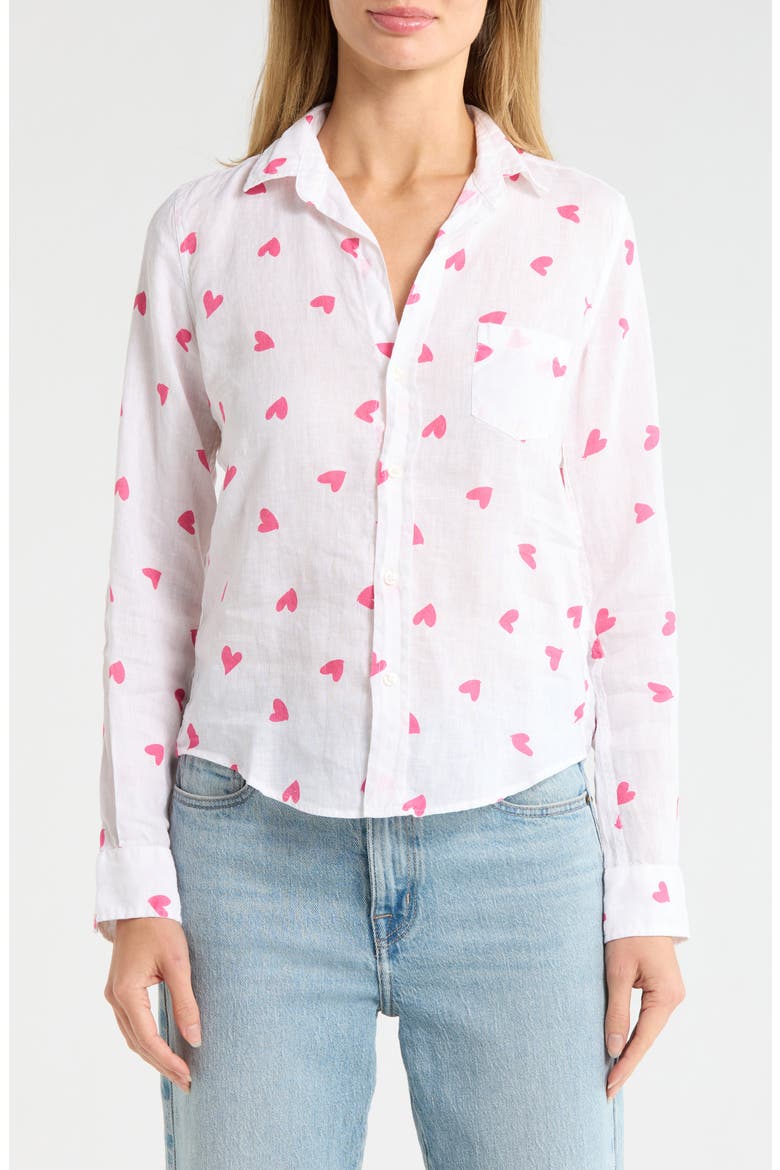 Tailored Button-Up Shirt, Main, color, PINK MESSY HEARTS