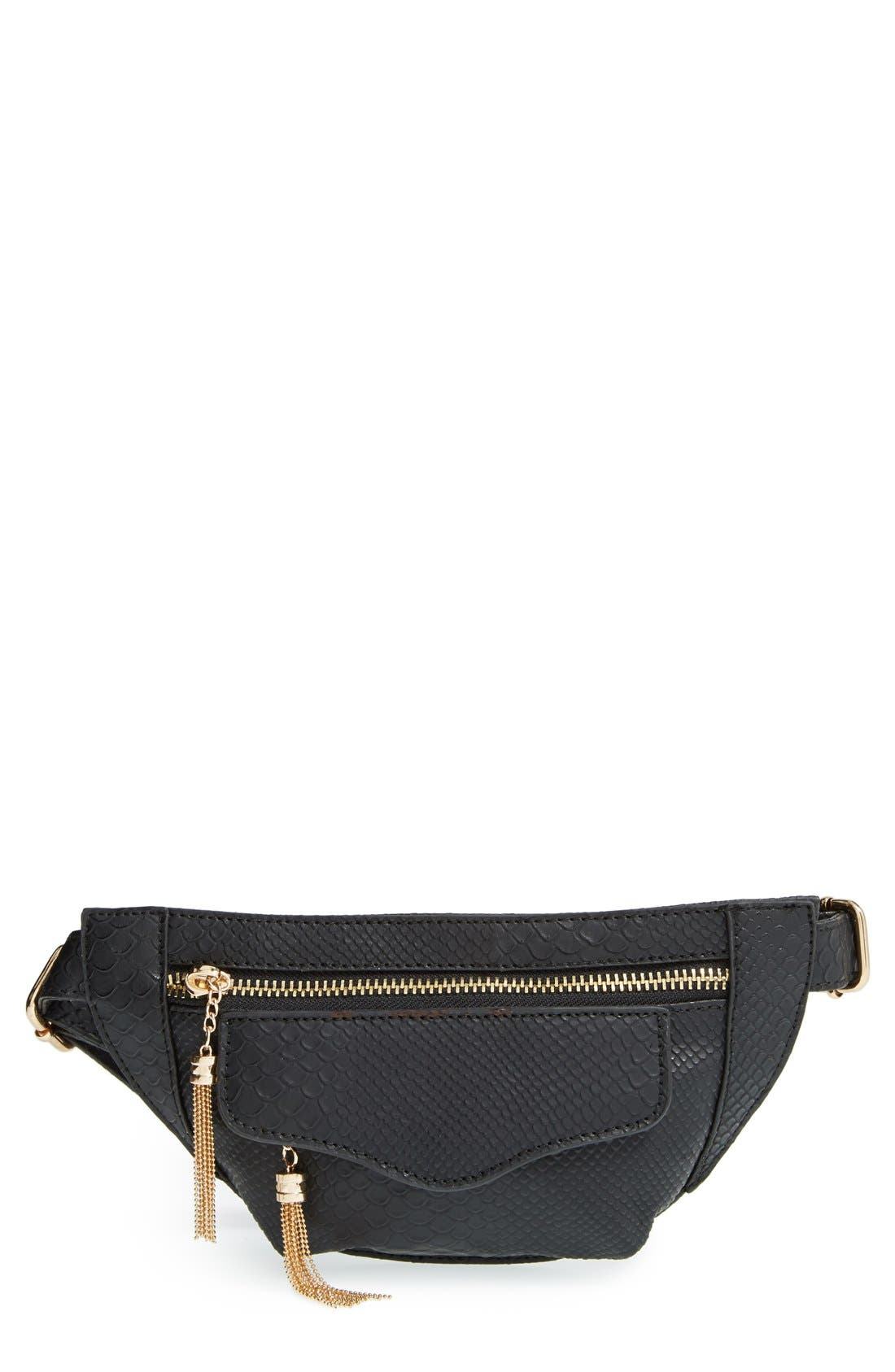 NILA ANTHONY Snake Embossed Belt Bag, Main, color, 
