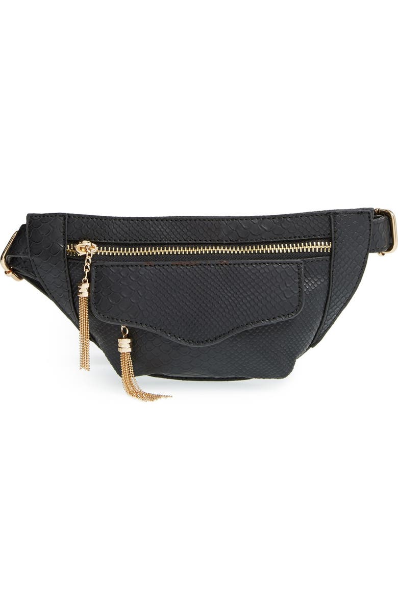 NILA ANTHONY Snake Embossed Belt Bag, Main, color,