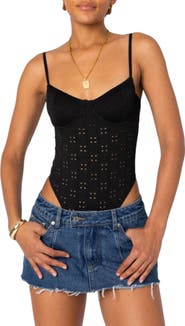 EDIKTED Raven Eyelet Embroidered Bodysuit