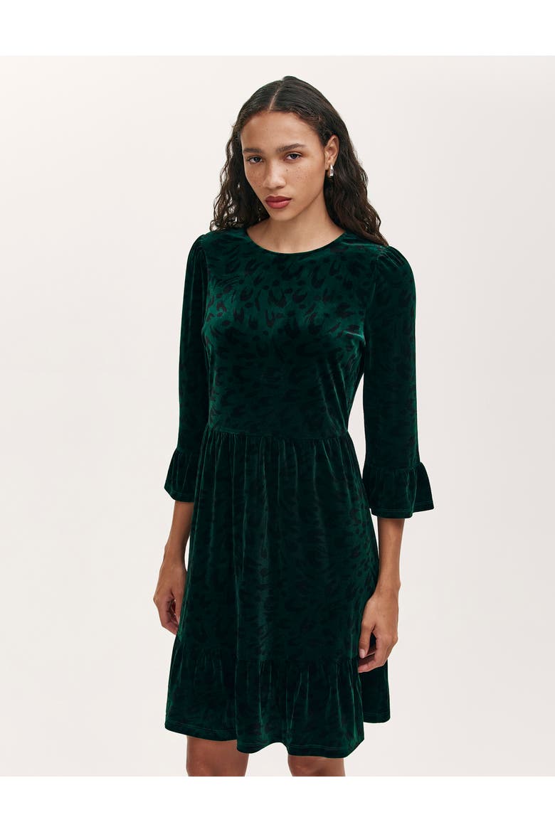 Cammie Animal Print Velvet Short Dress, Alternate, color, Green Animal
