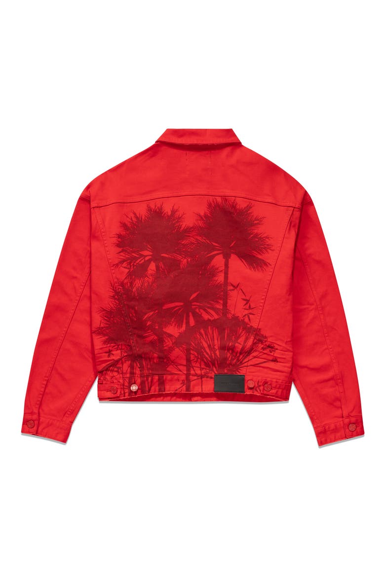 Lava Palms Oversize Stretch Denim Trucker Jacket, Alternate, color, RED