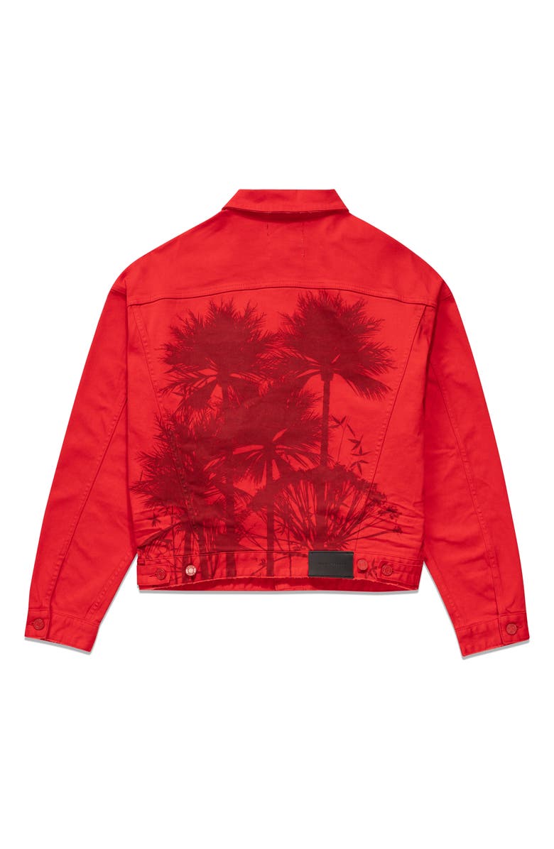 PURPLE BRAND Lava Palms Oversize Stretch Denim Trucker Jacket, Alternate, color, Red