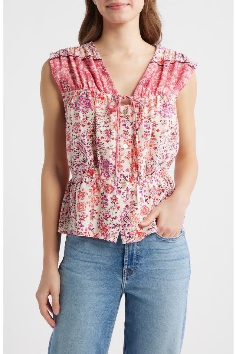 Paisley Print Sleeveless Peplum Shirt, Main, color, RED/ BRIGHT ROSE