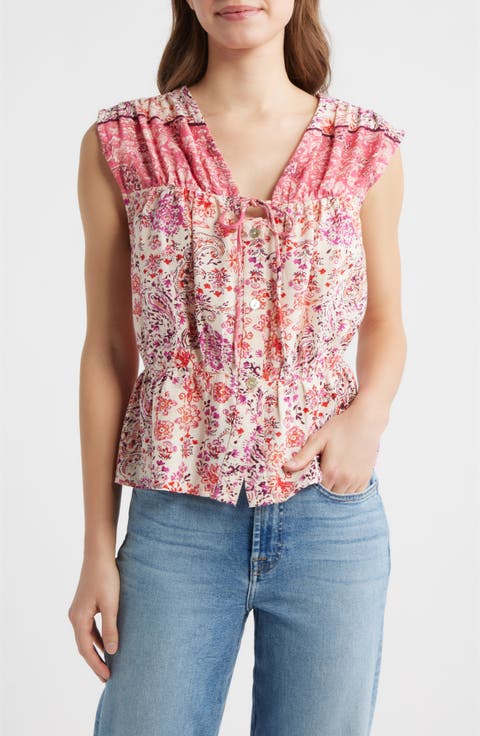 Paisley Print Sleeveless Peplum Shirt