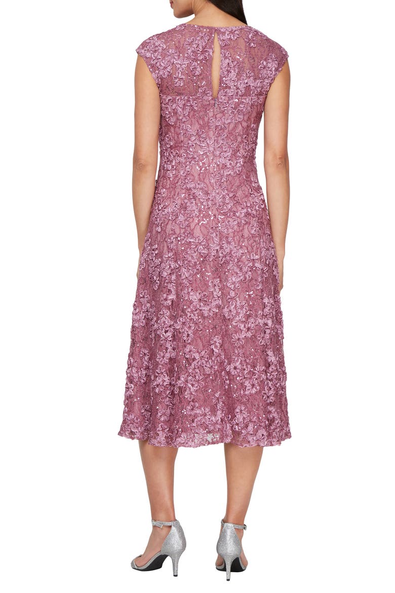 Embellished Floral Soutache Lace Cocktail Dress, Alternate, color, DARK MAUVE