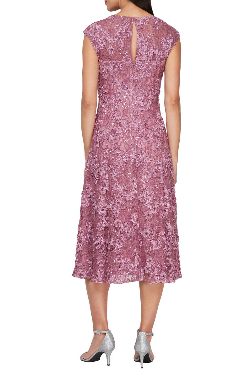 Alex Evenings Embellished Floral Soutache Lace Cocktail Dress, Alternate, color, Dark Mauve