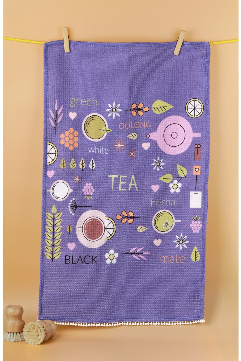 Time For Tea Set of 3 Kitchen Towels, Alternate, color, PURPLE/ PINK/ GREEN