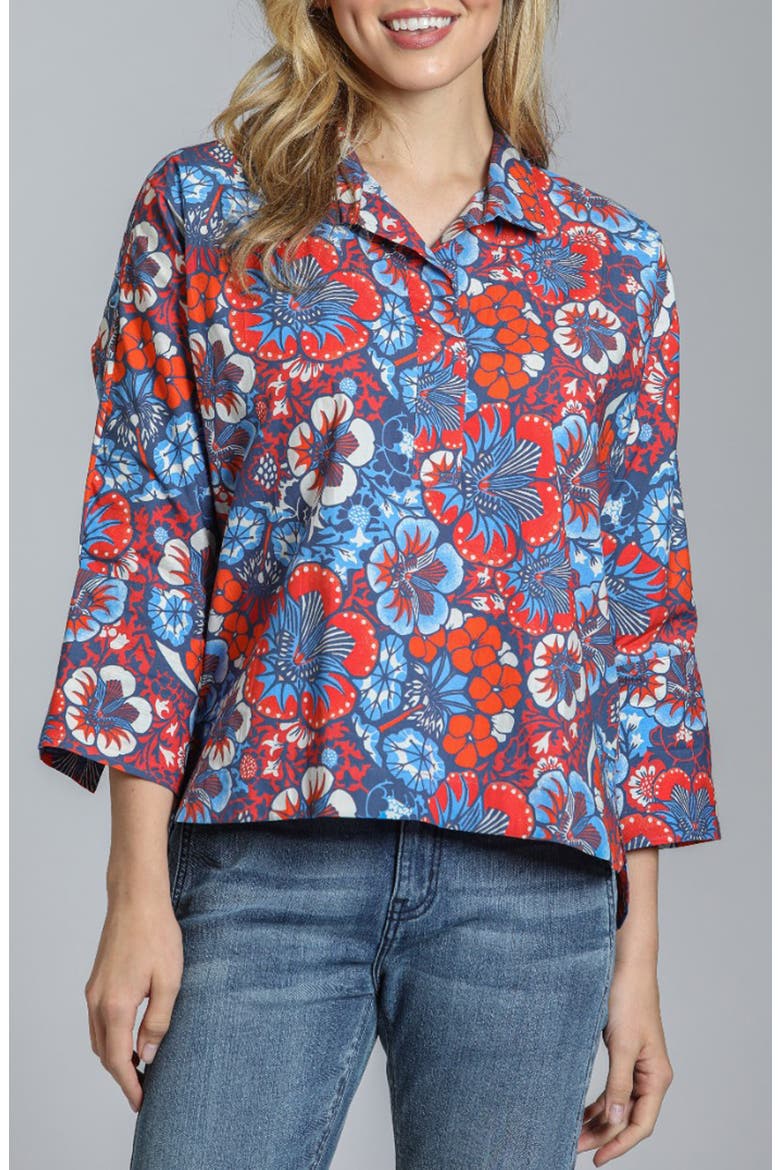 Boxy Cotton Shirt, Main, color, BLUE MULTI