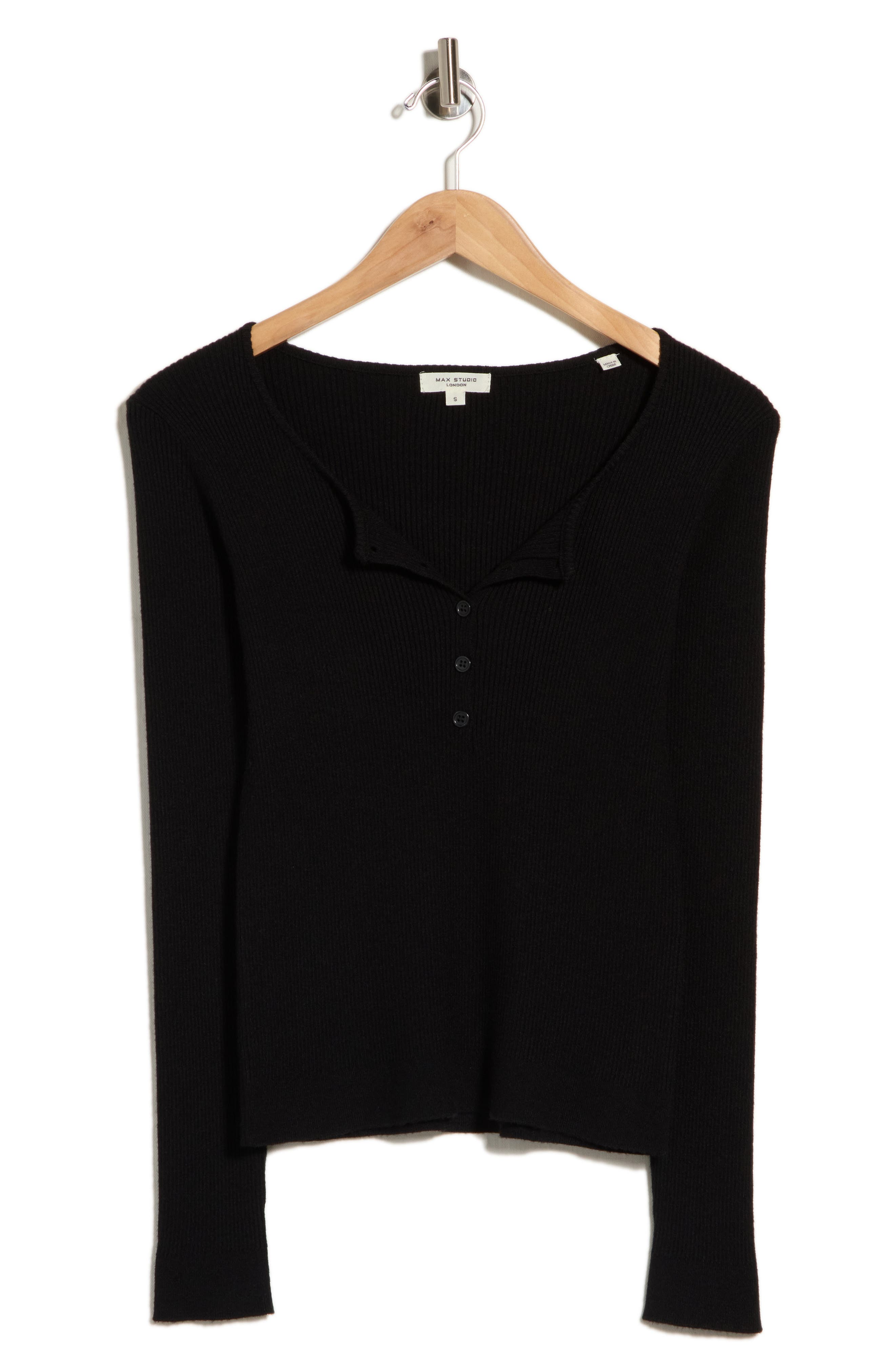 Ribbed Crop Henley Sweater