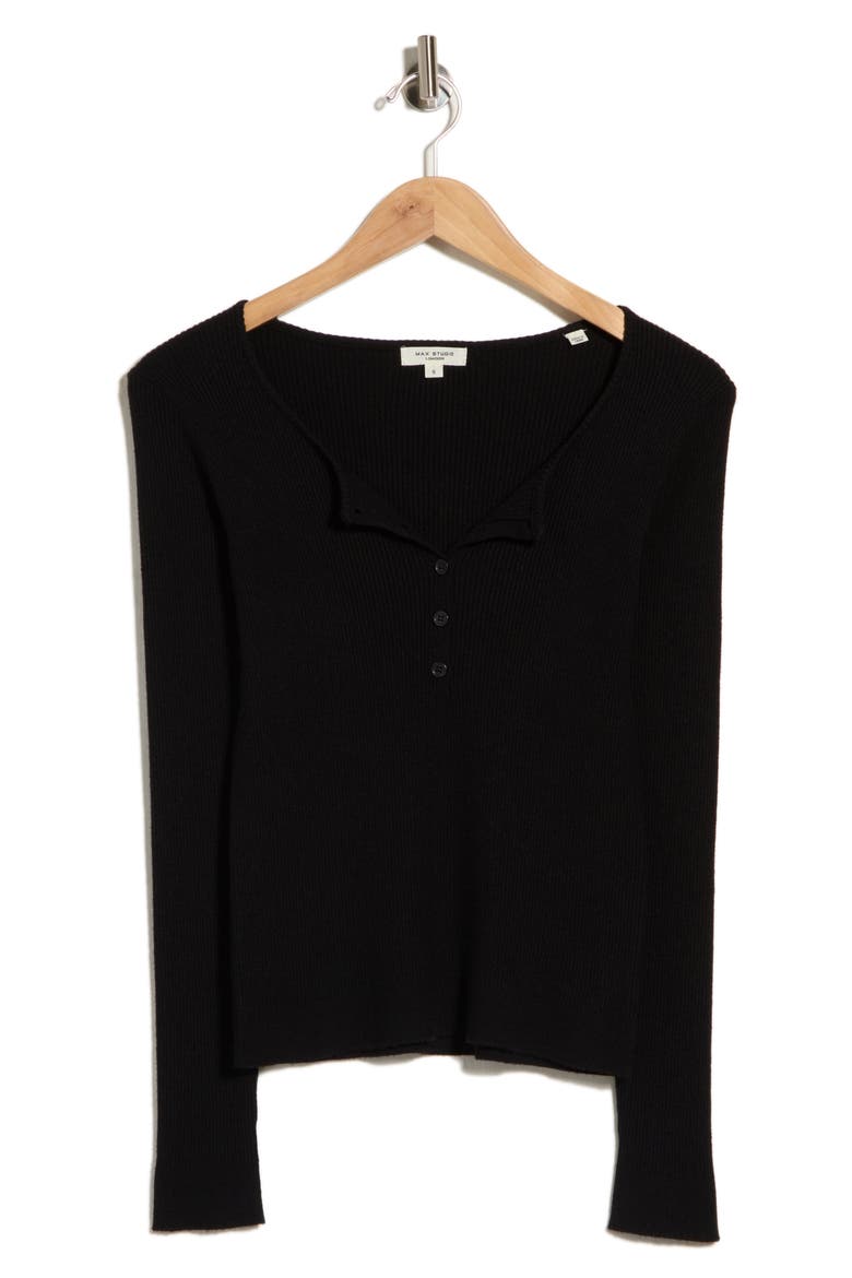 Ribbed Crop Henley Sweater, Main, color, BLACK-BLACK