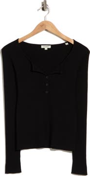MAX STUDIO Ribbed Crop Henley Sweater