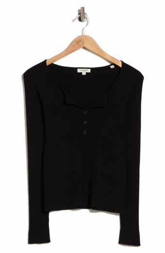 Ribbed Crop Henley Sweater