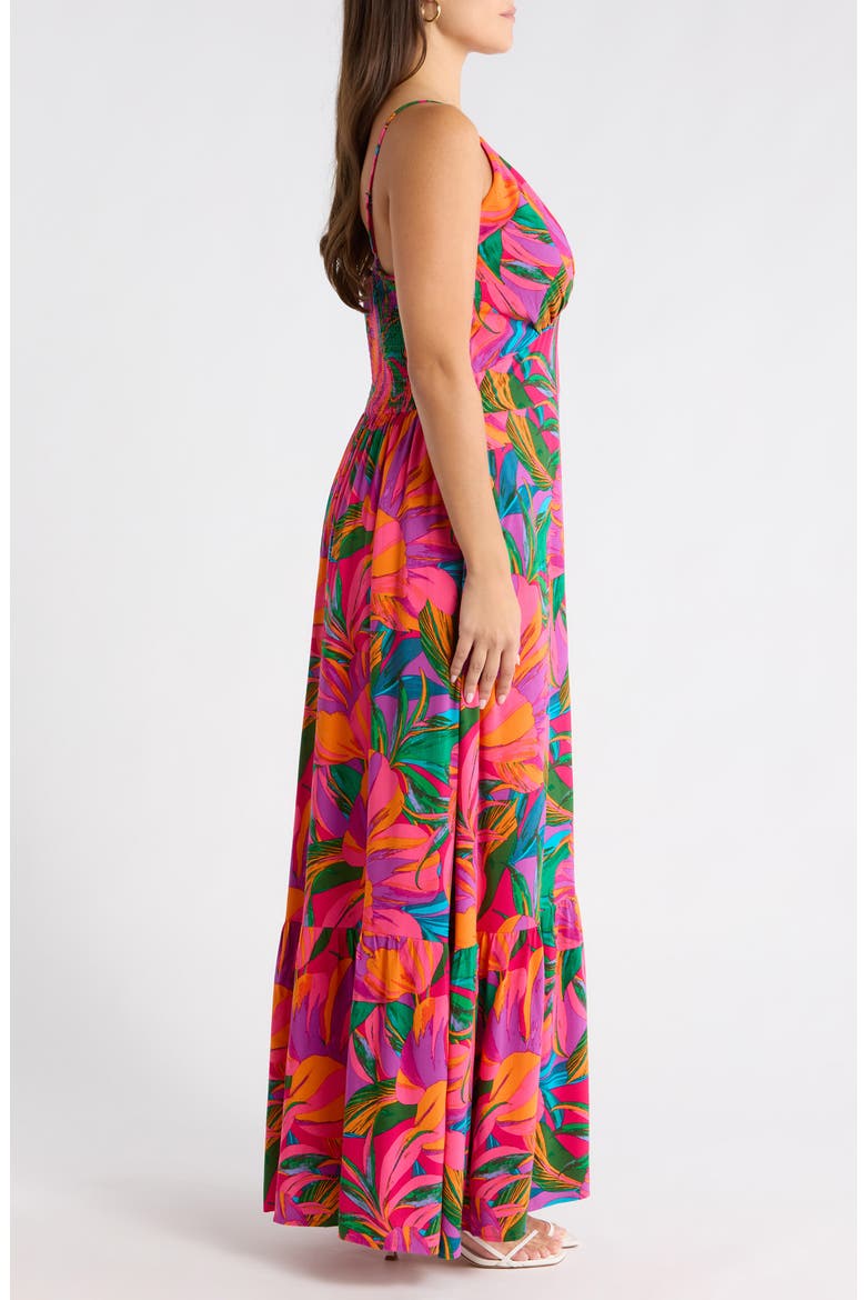 Beal Tropical Smocked Maxi Dress, Alternate, color, GREEN-ORANGE-MULTI
