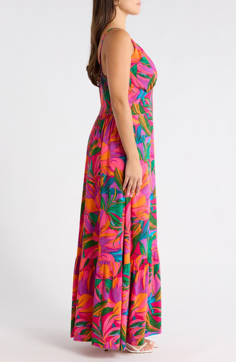 SUGARLIPS Beal Tropical Smocked Maxi Dress, Alternate, color, Green-Orange-Multi