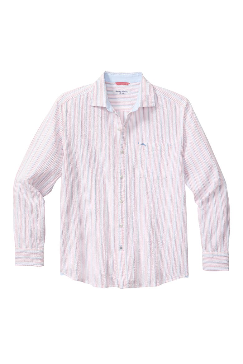 Nova Wave Viva Stripe Seersucker Button-Up Shirt, Main, color, FADED ROSE