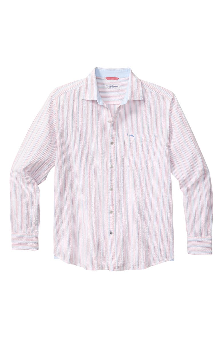 Tommy Bahama Nova Wave Viva Stripe Seersucker Button-Up Shirt, Main, color, Faded Rose