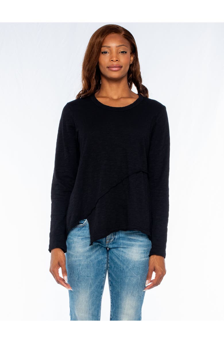 WILT Clothing Crew Long Sleeve Easy Crossover Raw Hem Top, Main, color, Black