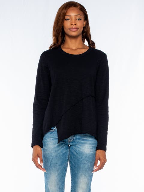 Crew Long Sleeve Easy Crossover Raw Hem Top
