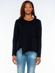 WILT Clothing Crew Long Sleeve Easy Crossover Raw Hem Top